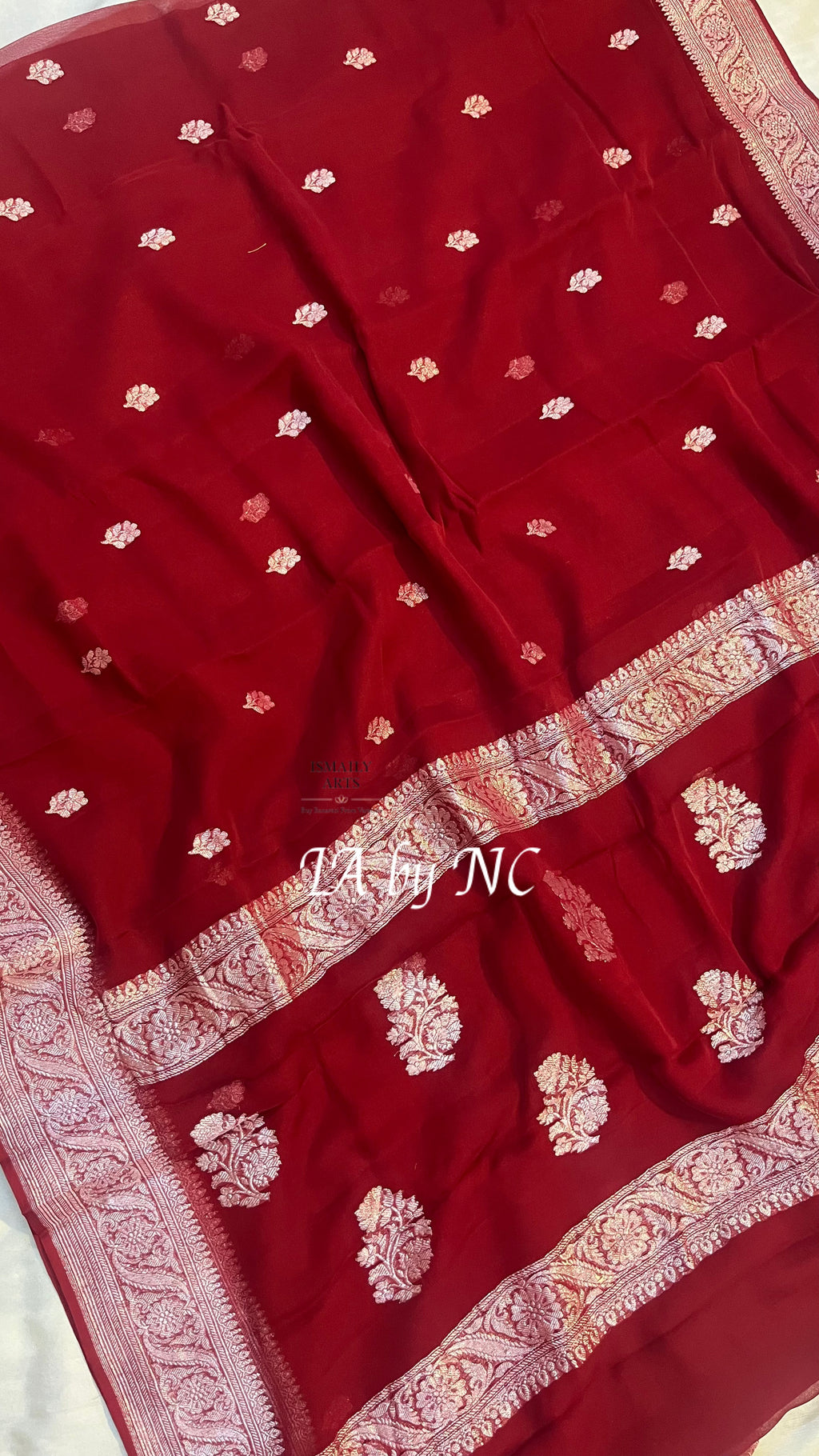Carmine Banarasi Pure Khaddi Georgette Kadwa Saree