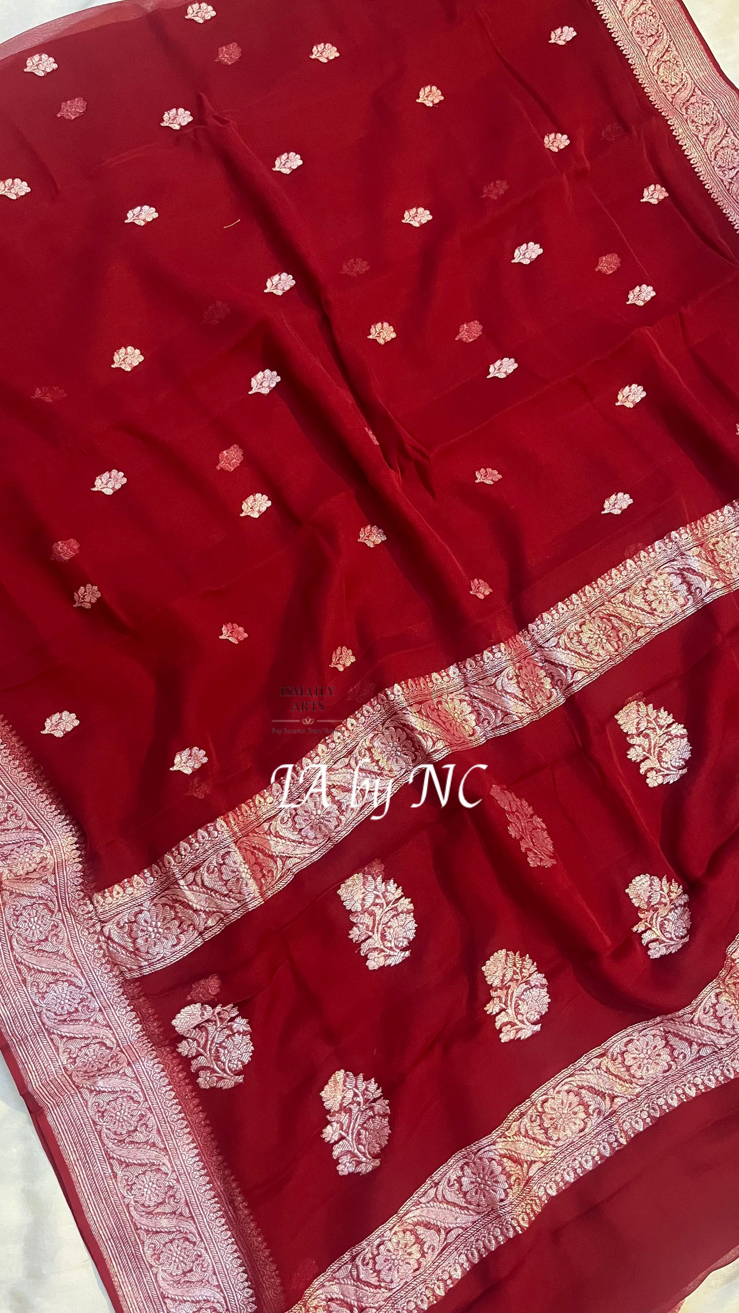Carmine Banarasi Pure Khaddi Georgette Kadwa Saree