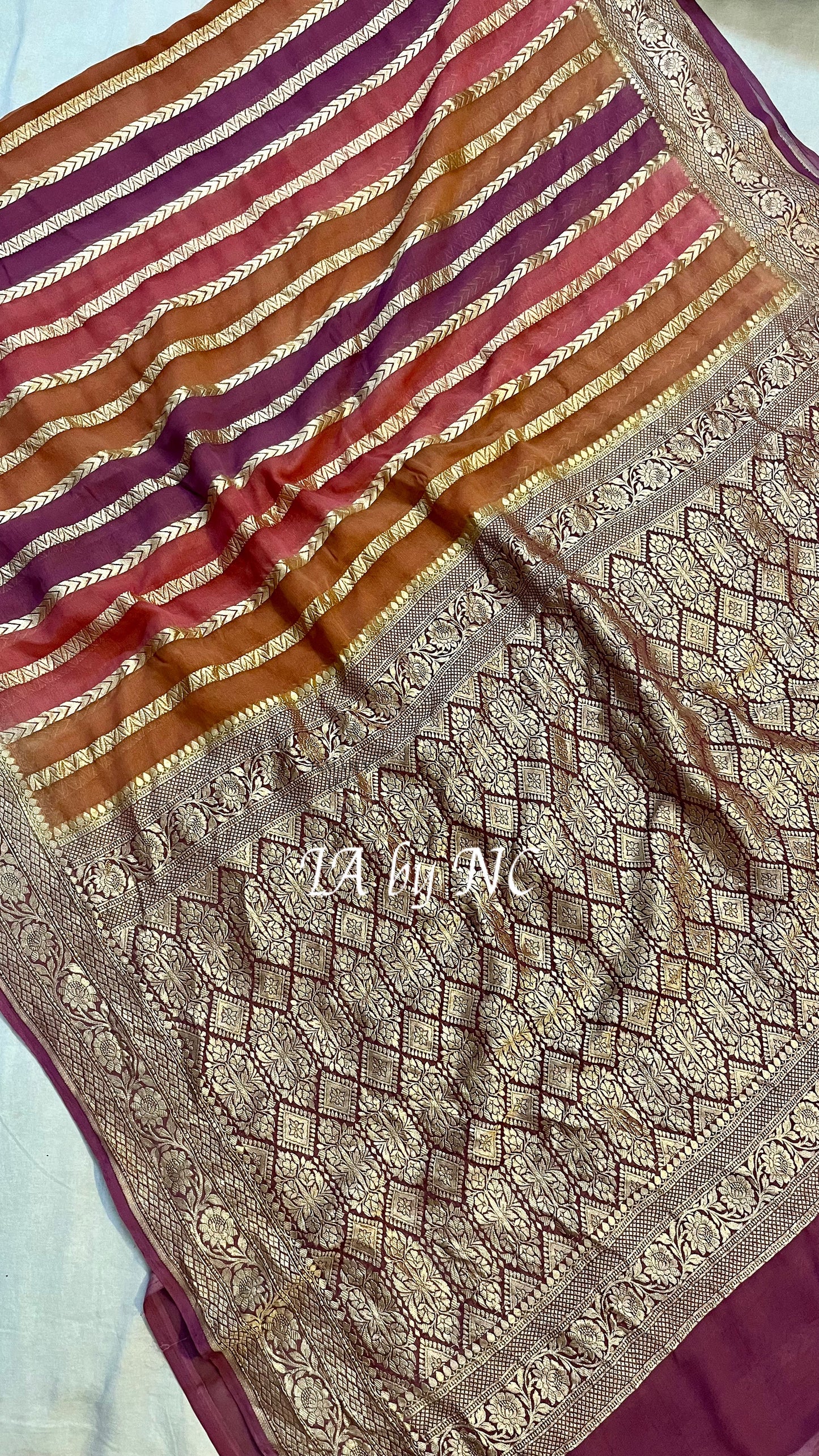 Wine Banarasi Pure Khaddi Georgette Saree