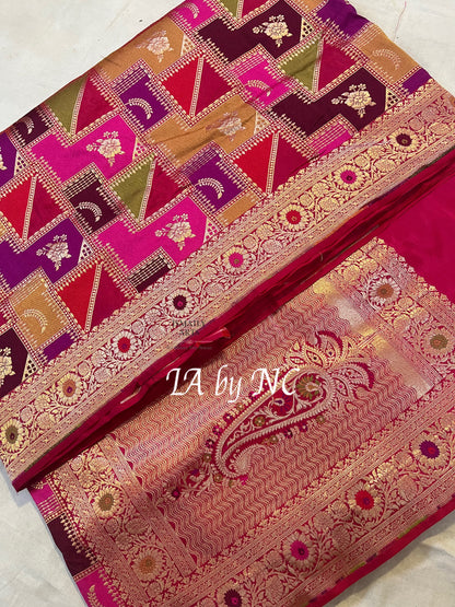 Mulberry Banarasi Pure Katan Silk Tilfi Meenakari Rangkat Saree