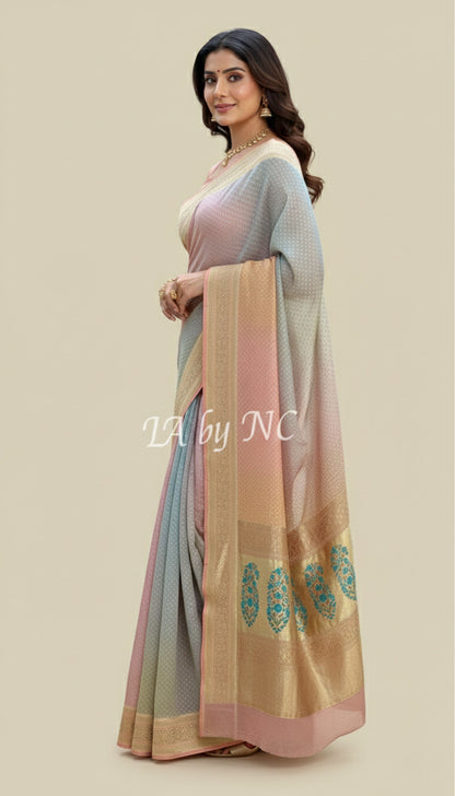 Salmon Banarasi Pure Khaddi Georgette Saree