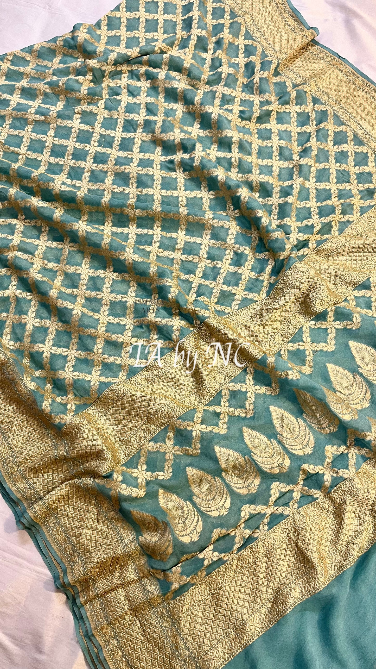 Turquoise Banarasi Pure Khaddi Georgette Saree