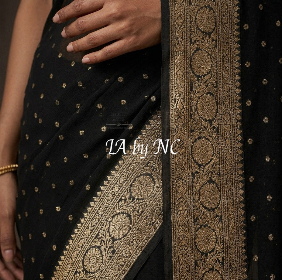 Black Banarasi Pure Khaddi Georgette Saree