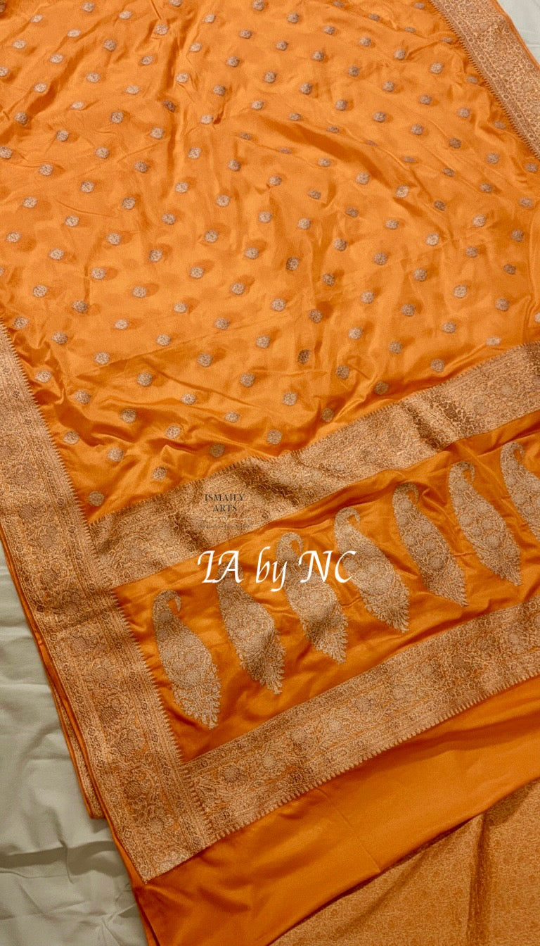 Ochre Banarasi Mashru Katan Silk Saree