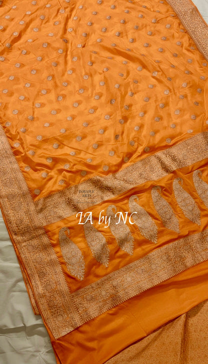 Ochre Banarasi Mashru Katan Silk Saree