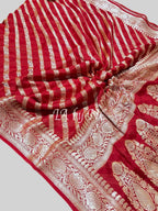 Carmine Banarasi Pure Chiffon Georgette Saree