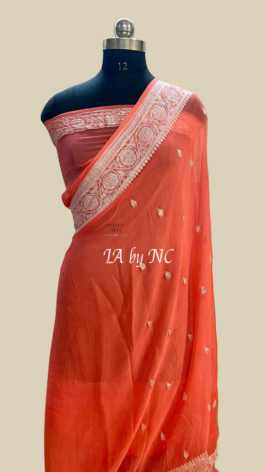 Red Banarasi Pure Khaddi Georgette Kadwa Saree