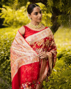 Crimson Banarasi Pure Khaddi Georgette Saree