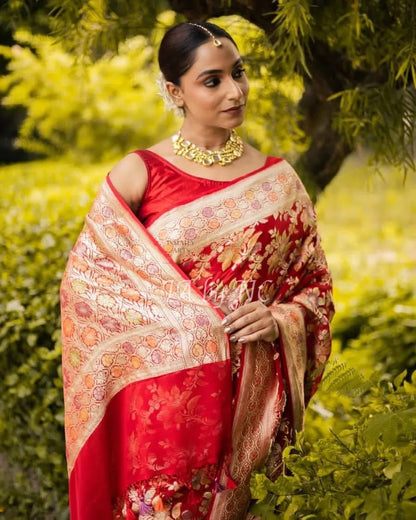 Crimson Banarasi Pure Khaddi Georgette Saree