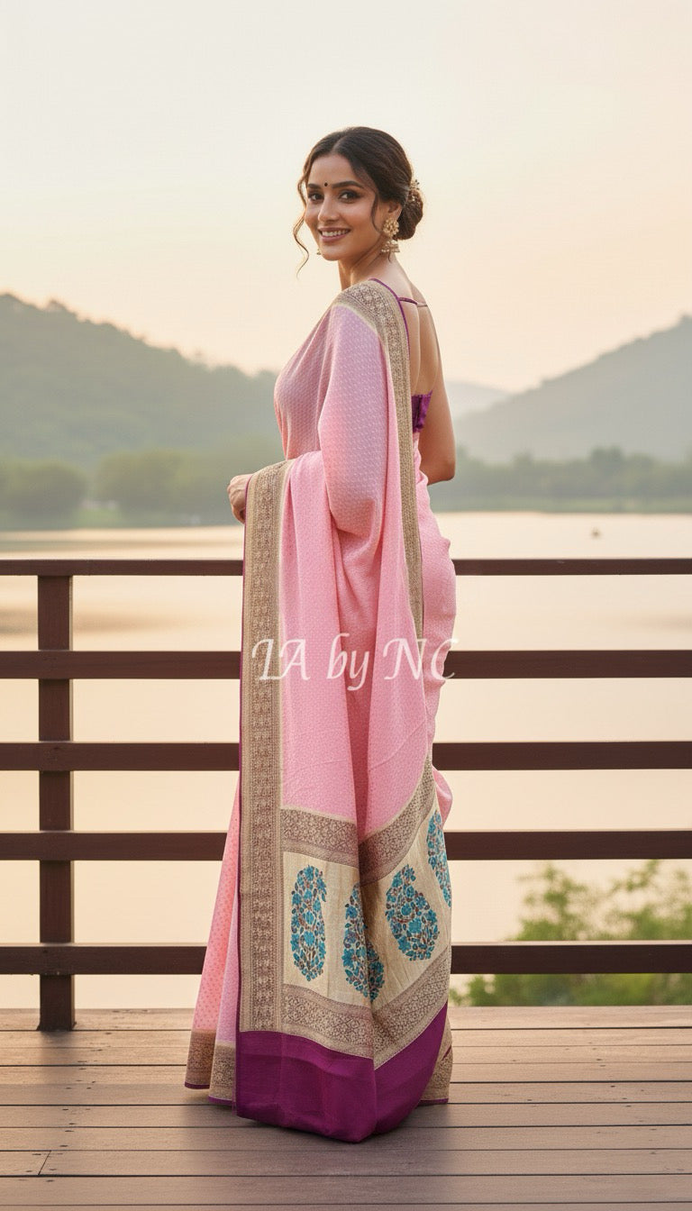 Byzantine Banarasi Pure Khaddi Georgette Saree