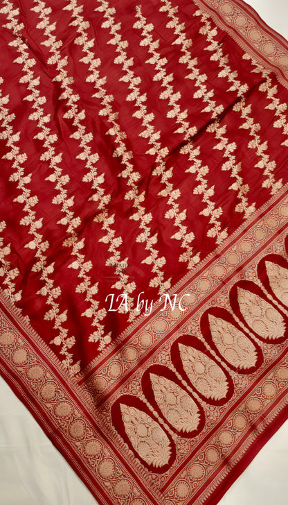 Crimson Banarasi Mashru Katan Silk Saree