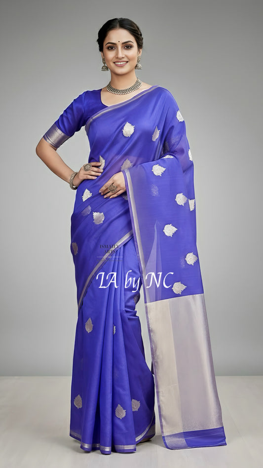 Grape Banarasi Pure Kora Organza Kadwa Saree