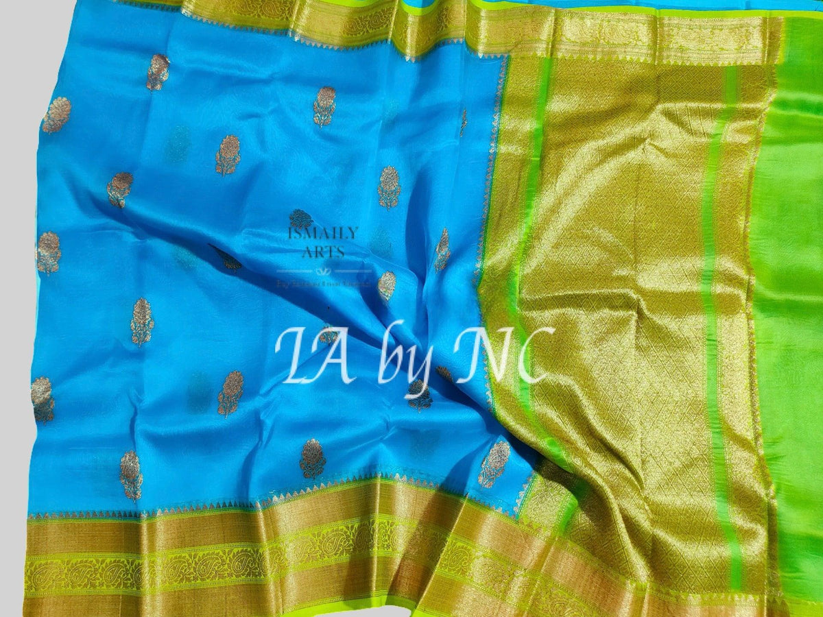 Azure Banarasi Pure Kora Organza Kadwa Saree