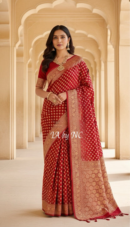 Crimson Banarasi Pure Khaddi Georgette Saree