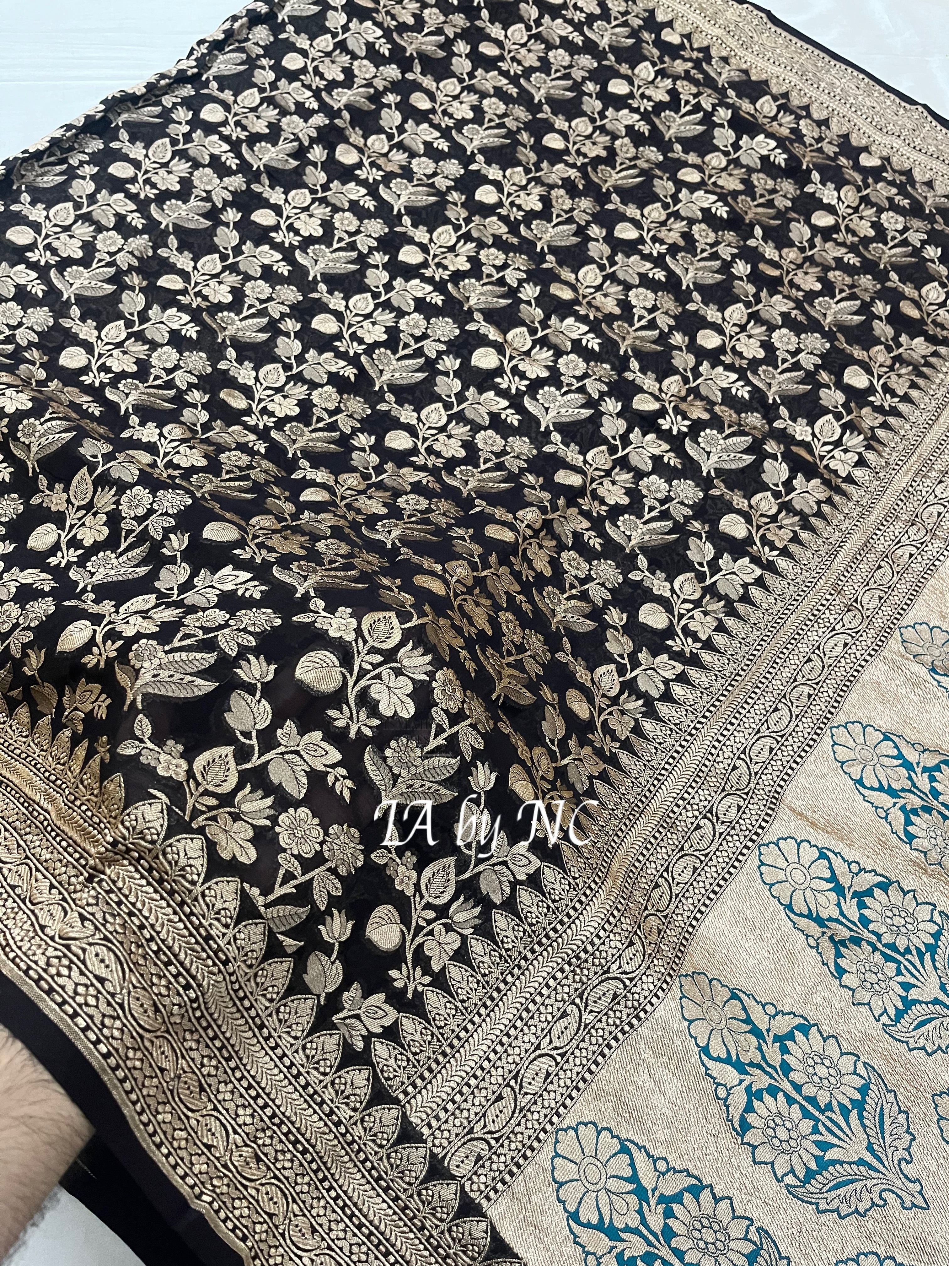 Black Banarasi Pure Khaddi Georgette Saree