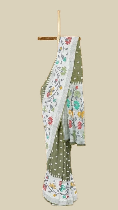 Moss Banarasi Pure Khaddi Tussar Georgette Paithani Saree