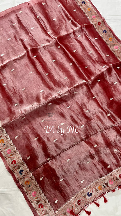 Burgundy Banarasi Pure Tissue Silk Designer Saree