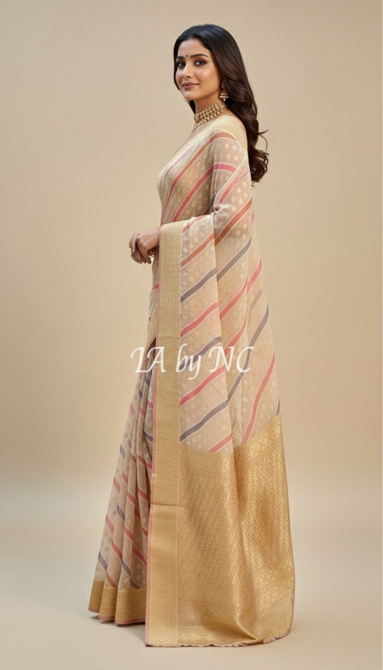 Smoky Salmon Banarasi Pure Khaddi Georgette Saree