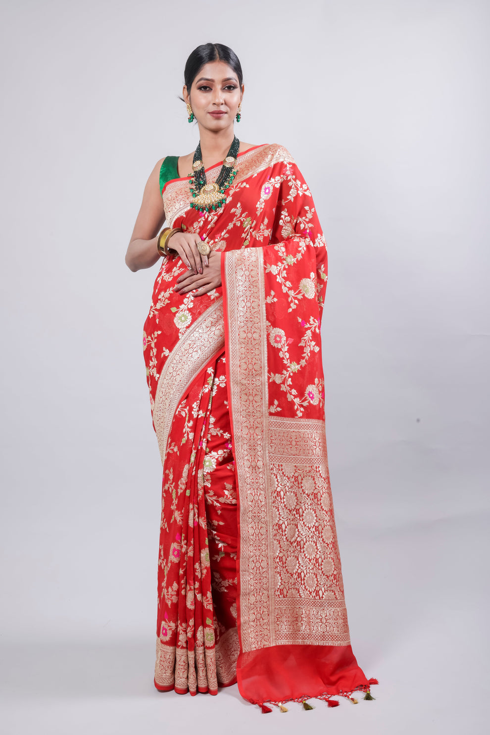 Crimson Banarasi Pure Khaddi Georgette Meenakari Saree