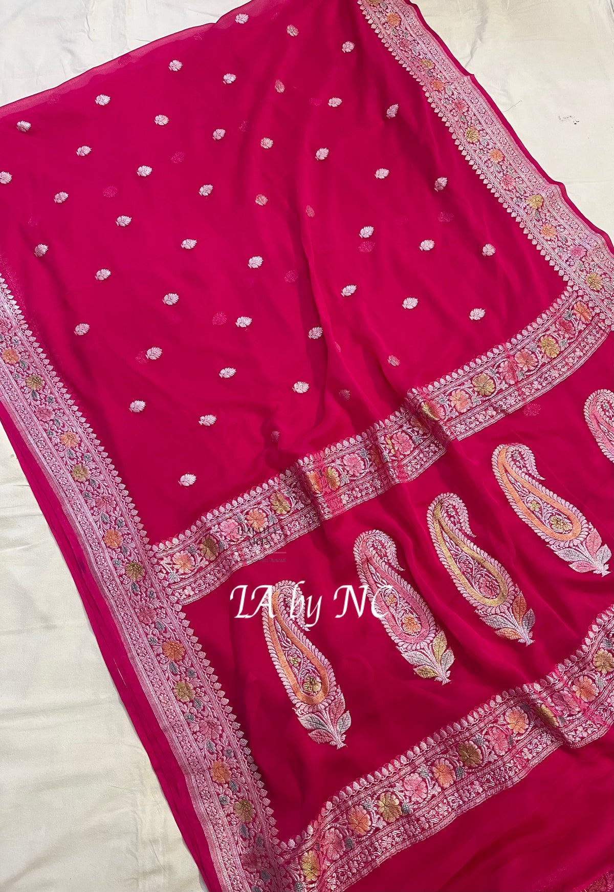 Cerise Banarasi Pure Khaddi Georgette Kadwa Saree