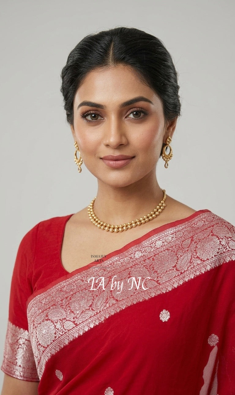 Crimson Banarasi Pure Khaddi Georgette Kadwa Saree
