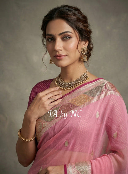 French Banarasi Pure Khaddi Georgette Kadwa Saree