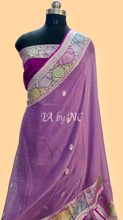 Plum Banarasi Pure Khaddi Georgette Kadwa Saree