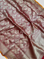 Carmine Banarasi Pure Katan Silk Brocade Pattu Saree