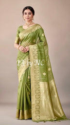 Olive Banarasi Pure Kora Organza Kadwa Saree
