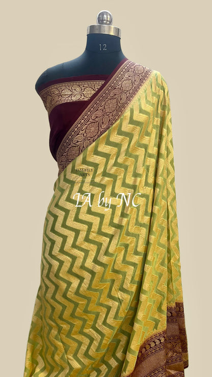 Lime Peel Banarasi Pure Khaddi Georgette Saree
