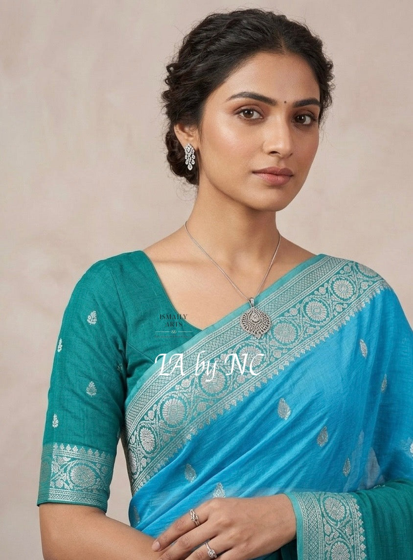 Turquoise Banarasi Pure Khaddi Georgette Kadwa Saree