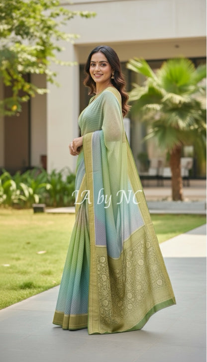 Moss Banarasi Pure Khaddi Georgette Saree