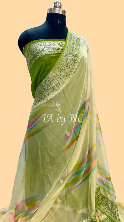 Olive Banarasi Pure Khaddi Georgette Kadwa Saree