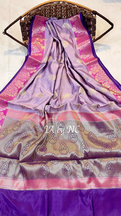 Thistle Banarasi Pure Katan Silk Raw Mango Saree