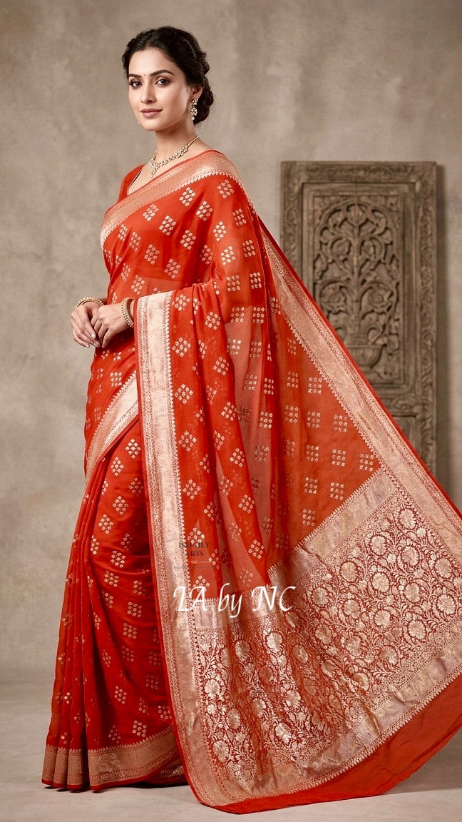 Scarlet Banarasi Pure Khaddi Georgette Saree