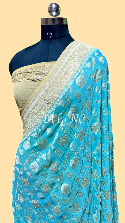 Blue Banarasi Pure Khaddi Georgette Saree