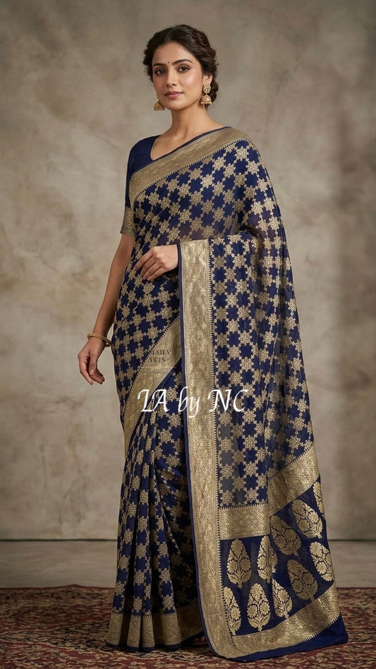 Denim Banarasi Pure Khaddi Georgette Saree