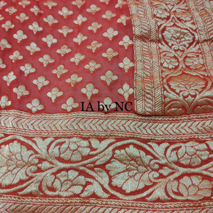 Rust Banarasi Pure Khaddi Georgette Saree