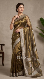 Hickory Banarasi Pure Khaddi Tissue Georgette Kadwa Saree