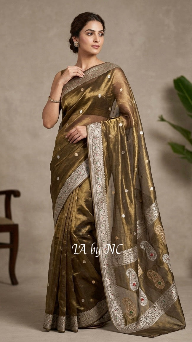 Hickory Banarasi Pure Khaddi Tissue Georgette Kadwa Saree