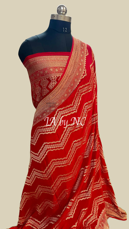 Crimson Banarasi Pure Khaddi Georgette Saree