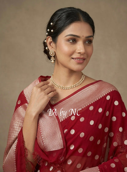 Carmine Banarasi Pure Khaddi Georgette Sona Rupa Saree