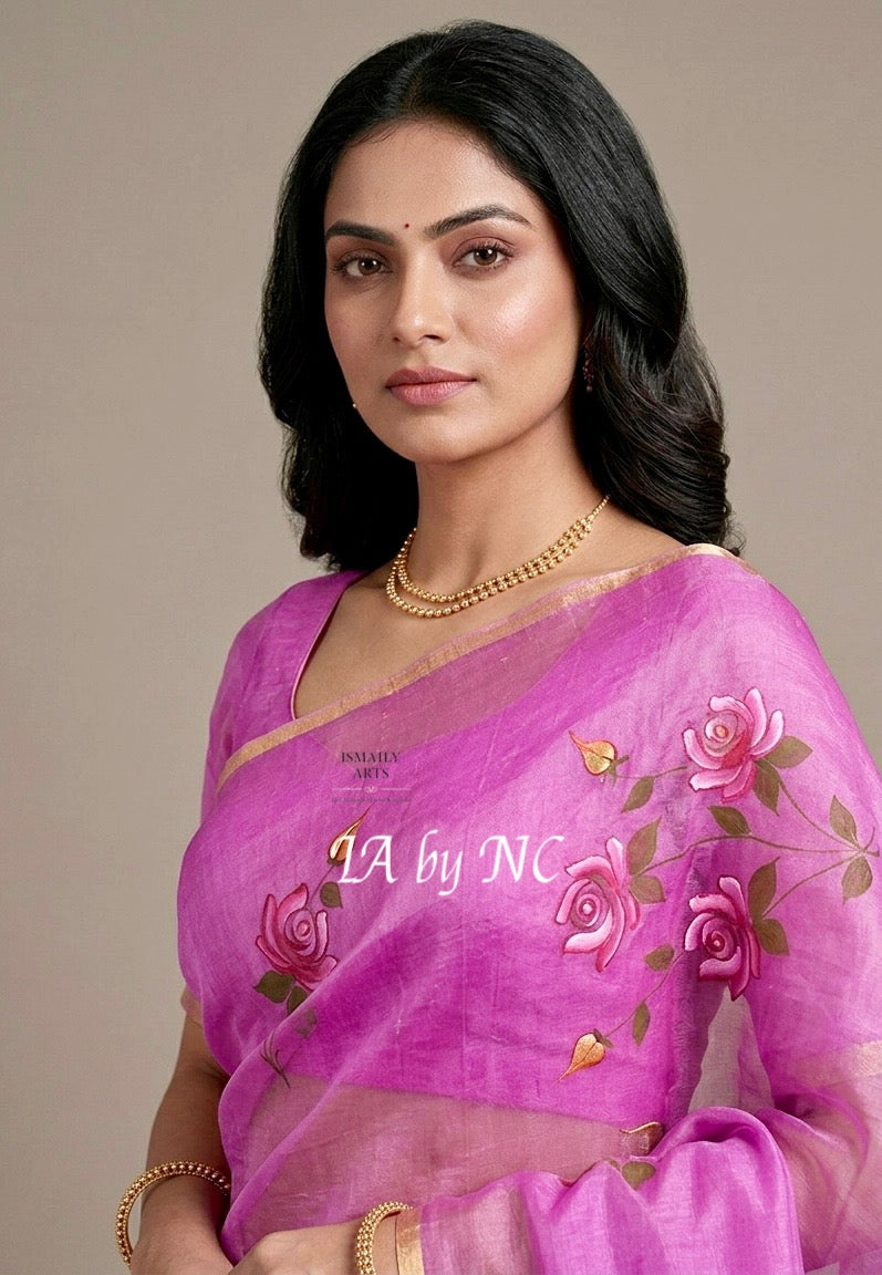 Rose Banarasi Pure Kora Silk Saree