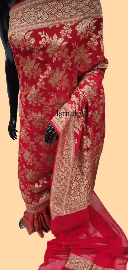 Crimson Banarasi Pure Khaddi Georgette Saree