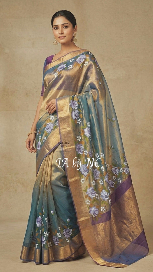 Teal Banarasi Pure Tissue Silk Saree