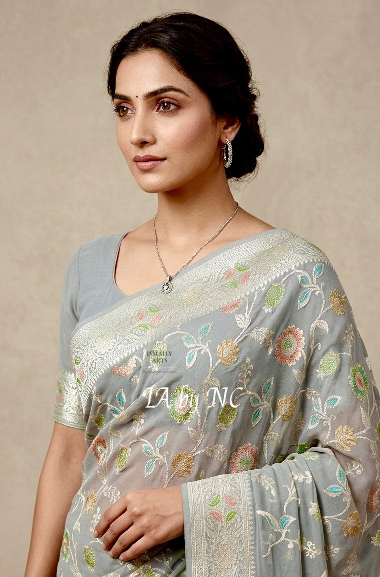 Mink Banarasi Pure Khaddi Georgette Saree