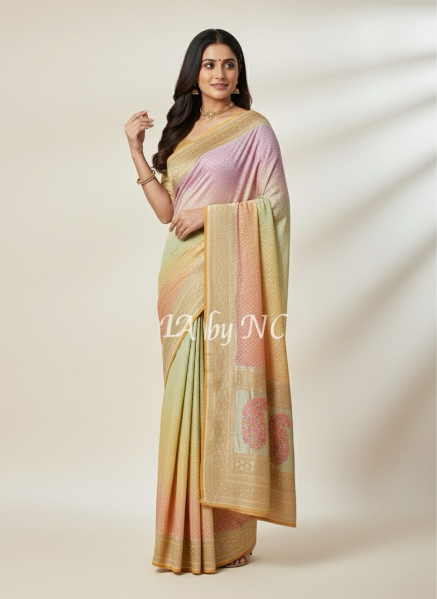 Turmeric Banarasi Pure Khaddi Georgette Saree