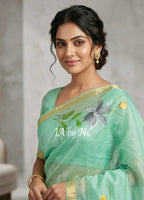 Mint Banarasi Pure Kora Organza Saree