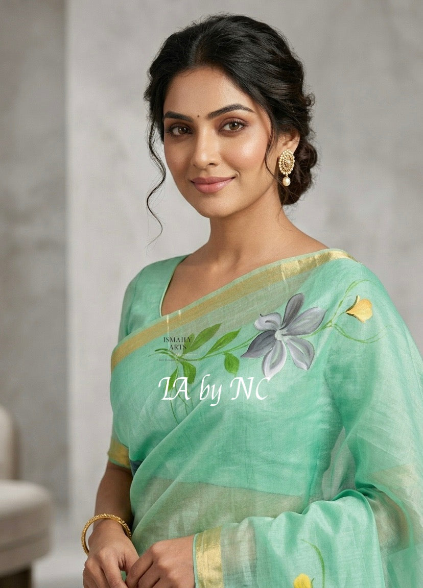 Mint Banarasi Pure Kora Organza Saree