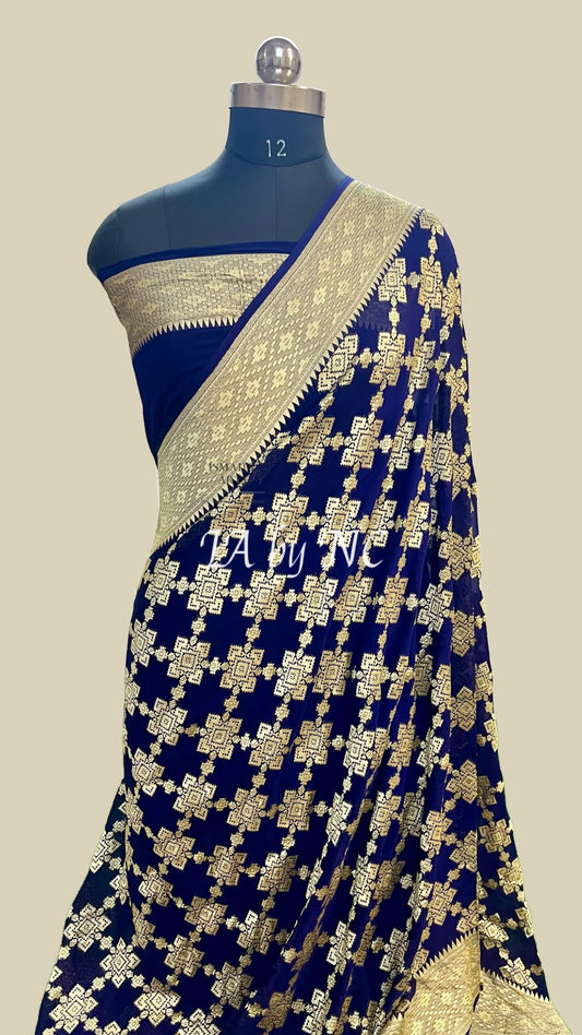 Denim Banarasi Pure Khaddi Georgette Saree